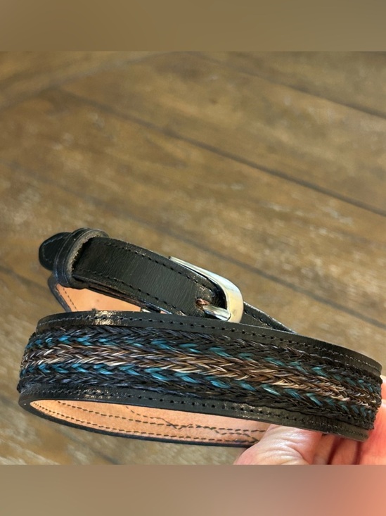 3-D Western Horsehair Inlay Belt Woven Black Leather Belt Made in USA Size 28 main image 8